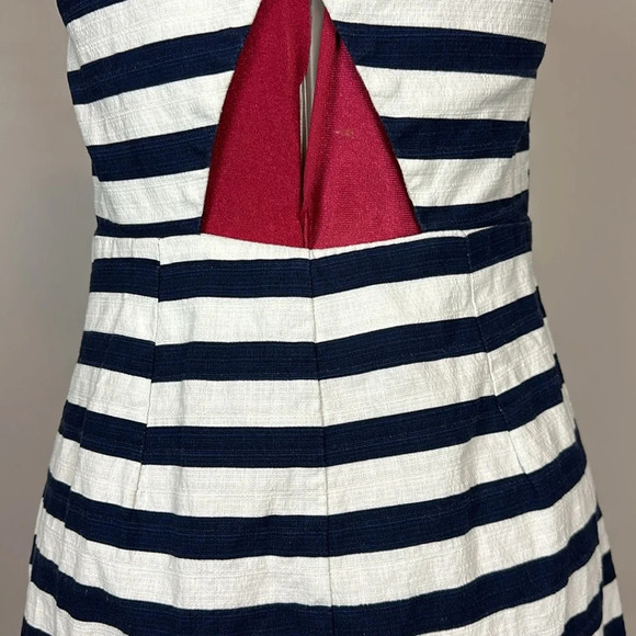 BB Dakota stretch cotton navy white stripe sleeveless fitted mini dress - Picture 7 of 12
